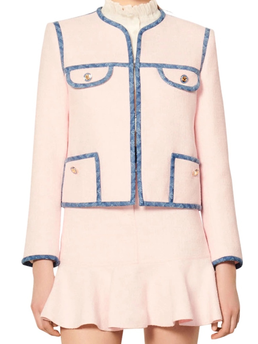 SANDRO Mixed-material Jacket In Rose Pâle